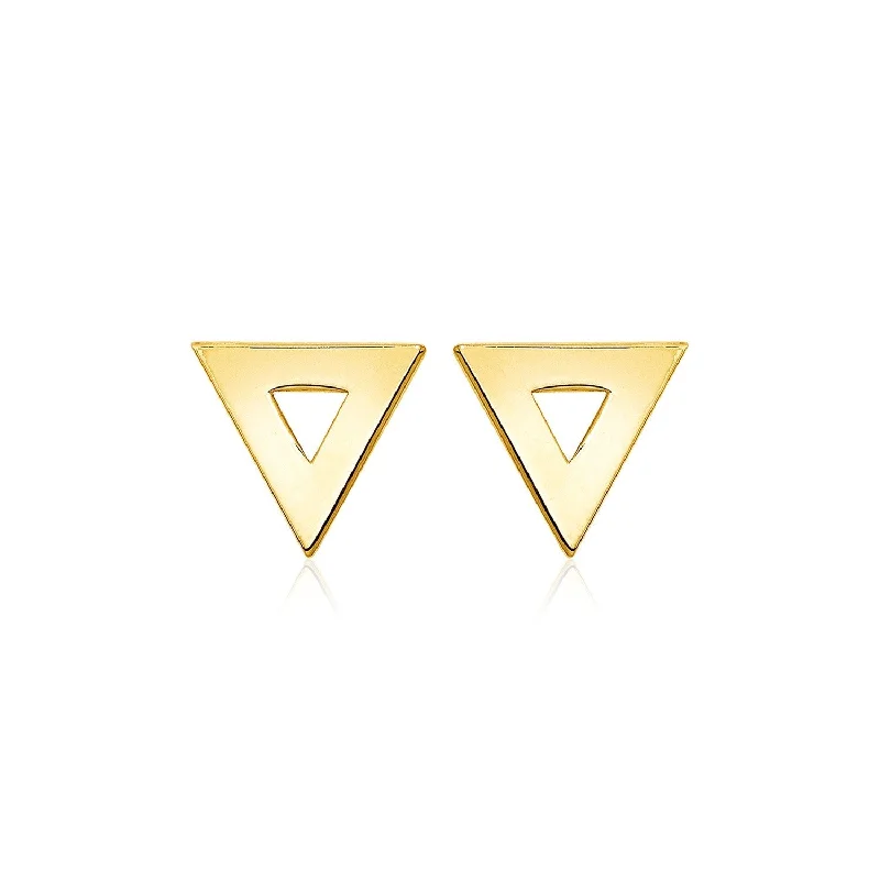 Drop Earrings with Embossed Patterns -LOVCIA Luxury Classic 14k Yellow Gold Triangle Stud Earrings with Pushback Clasps