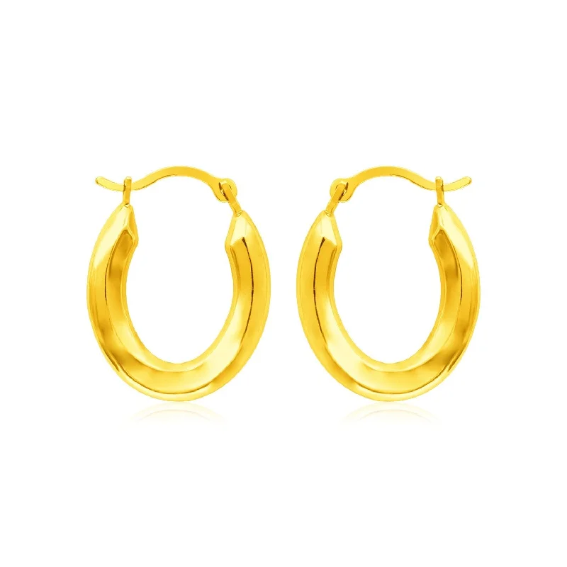 Lead Free Drop Earrings for Health -LOVCIA Luxury Glamorous 14K Yellow Gold Polished Oval Hoop Earrings with Hinged Clasps