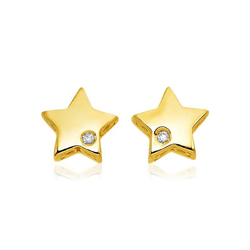 Drop Earrings for Engagement Party -LOVCIA Luxury Radiant 14k Yellow Gold Star Earrings with Sparkling Diamonds (6.5mm)