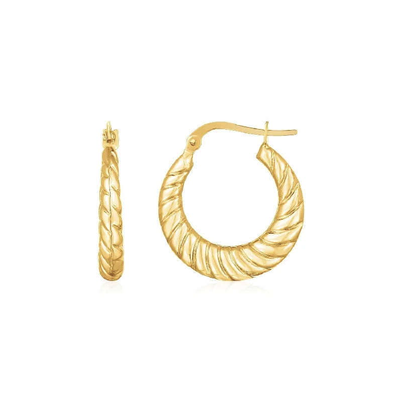 Drop Earrings with Wave Designs -LOVCIA Luxury Elegant 14K Yellow Gold Twisted Cable Hoops with Hinged Clasp