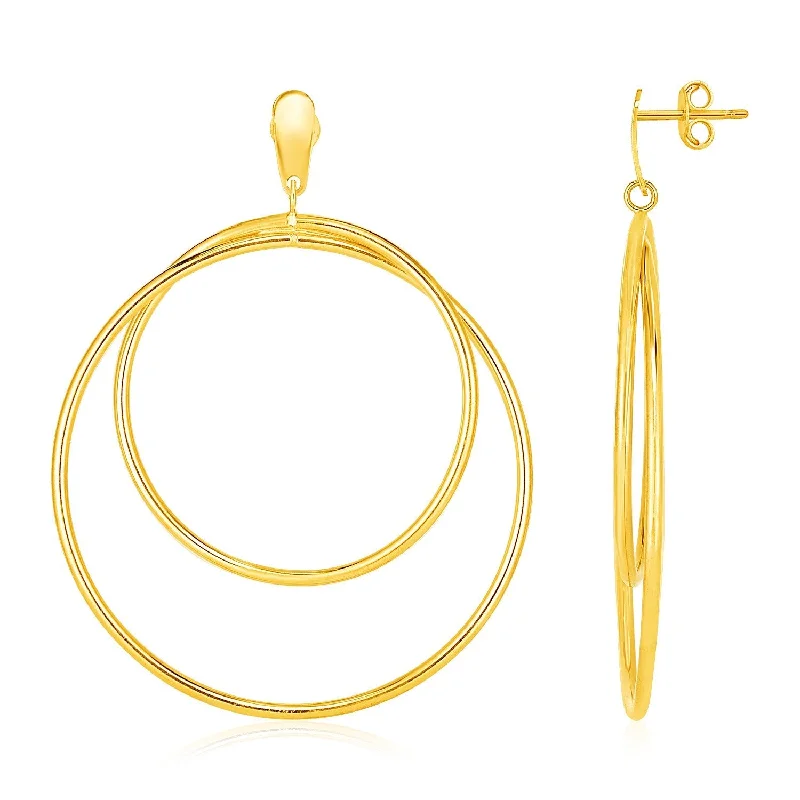 Drop Earrings for Party Look -LOVCIA Luxury Dazzling 14k Yellow Gold Circle Dangle Earrings with Push Back Clasps