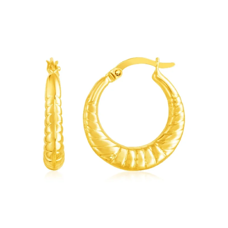 Drop Earrings for Everyday Glamour -LOVCIA Luxury Dazzling 14k Yellow Gold Scalloped Hoop Earrings with Hinged Clasps