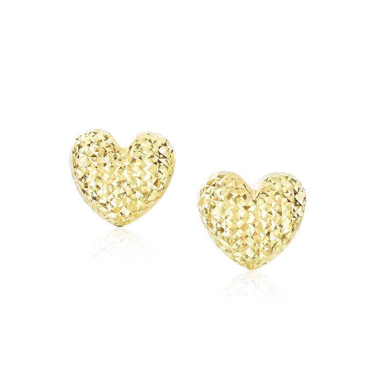 Drop Earrings for Mother's Day -LOVCIA Luxury 14k Yellow Gold Heart-Shaped Earrings with Diamond Cut Design