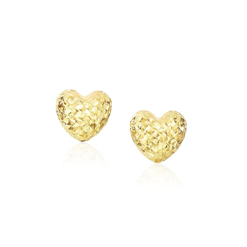 Animal Print Drop Earrings for Fun -LOVCIA Luxury Classic 14k Gold Puffed Heart Earrings with Diamond-Cut Detail (8mm)