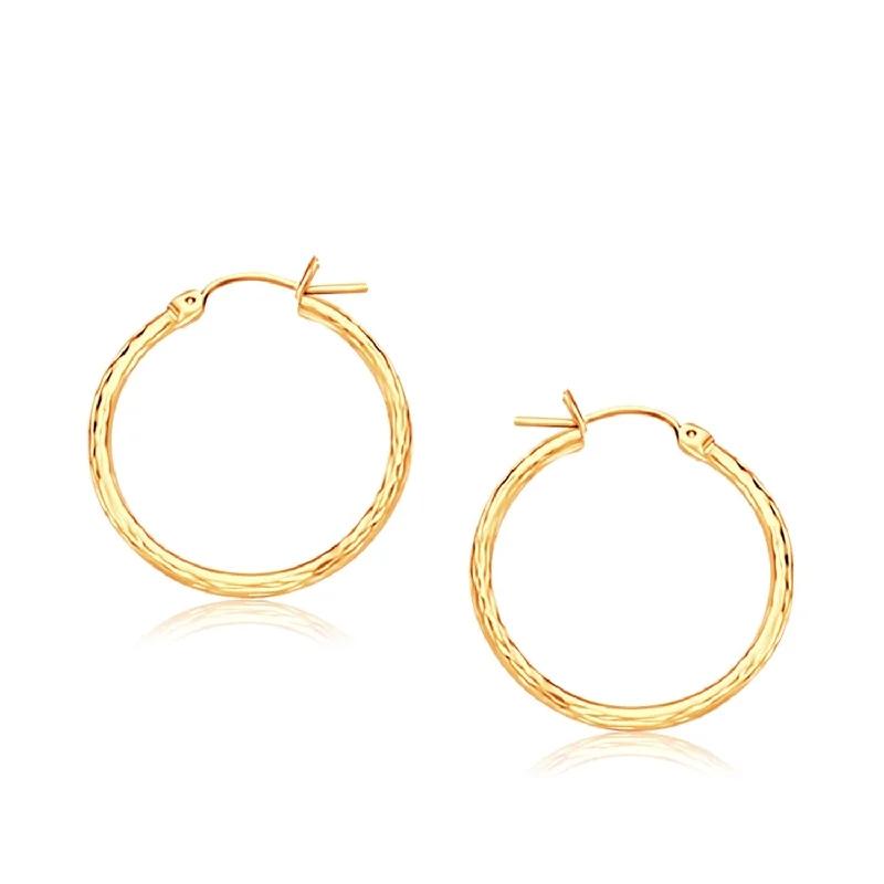 Drop Earrings with Debossed Designs -LOVCIA Luxury Radiant 14k Yellow Gold Hoop Earrings with Diamond-Cut Detailing (25mm)