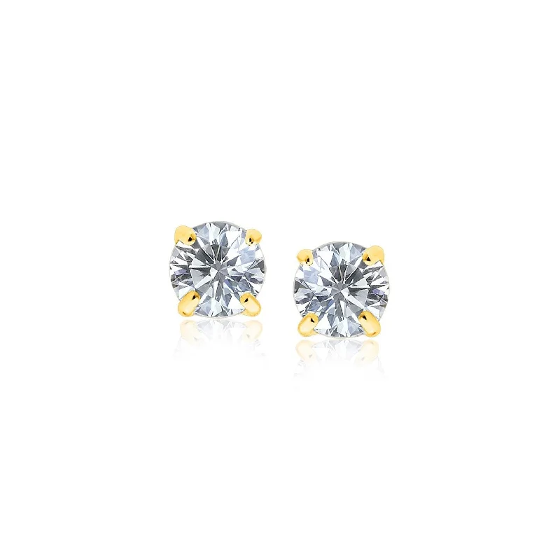 Drop Earrings for Formal Attire -LOVCIA Luxury 14k Yellow Gold Round Stud Earrings with 4mm White Cubic Zirconia