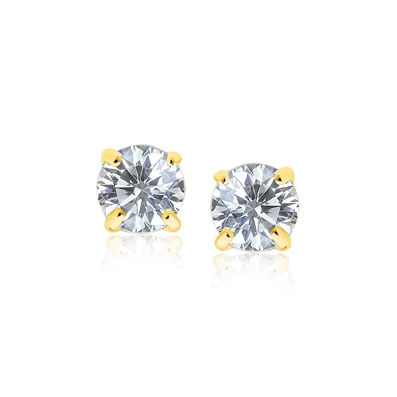 Drop Earrings for Bridesmaids Look -LOVCIA Luxury Radiant 14K Yellow Gold Stud Earrings with 7mm White Cubic Zirconia