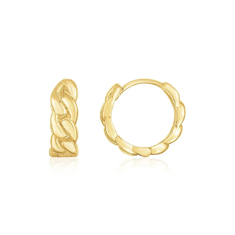 Drop Earrings with Debossed Designs -LOVCIA Luxury 14K Yellow Gold Curb Chain Huggie Earrings with Snap Lock (12.4mm)