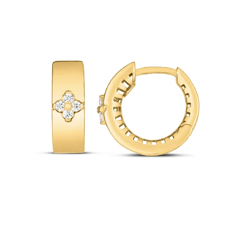 Drop Earrings with Embossed Patterns -LOVCIA Luxury 14k Yellow Gold Clover Hoop Earrings with Trilogy Diamonds