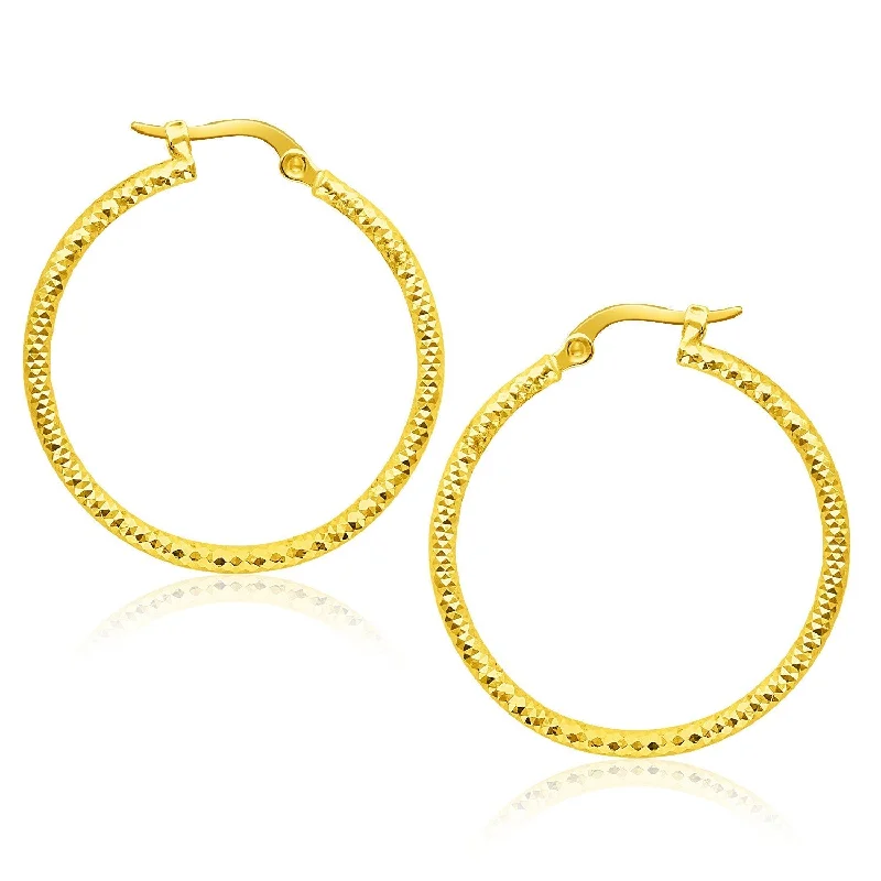 Drop Earrings with Polished Shine -LOVCIA Luxury Classic 14k Yellow Gold Textured Hoop Earrings with Snap Lock (25mm Diameter)