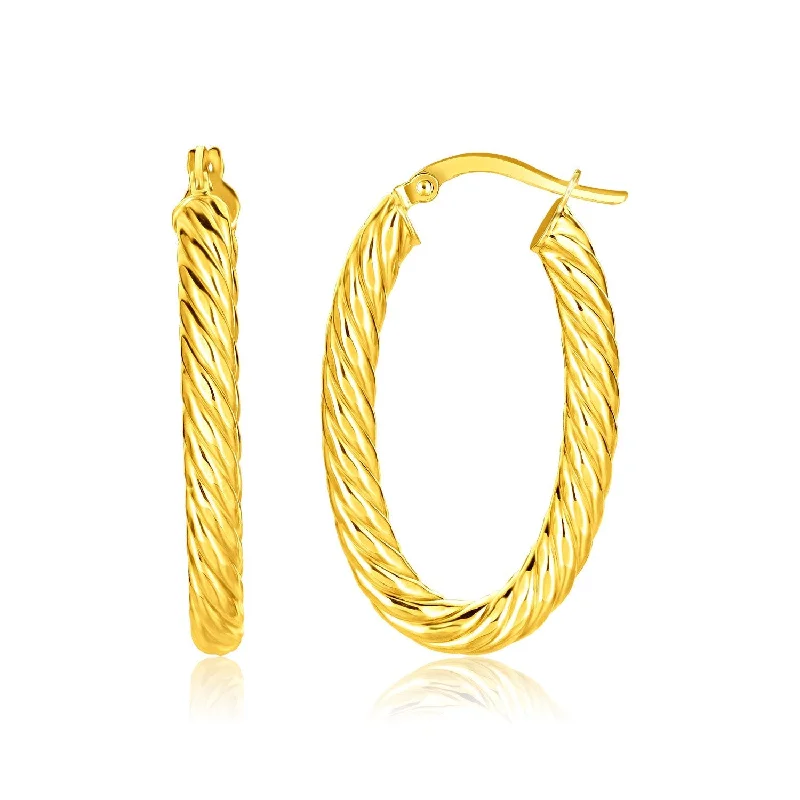 Drop Earrings for Party Look -LOVCIA Luxury 14k Yellow Gold Oval Cable Hoop Earrings with Snap Lock