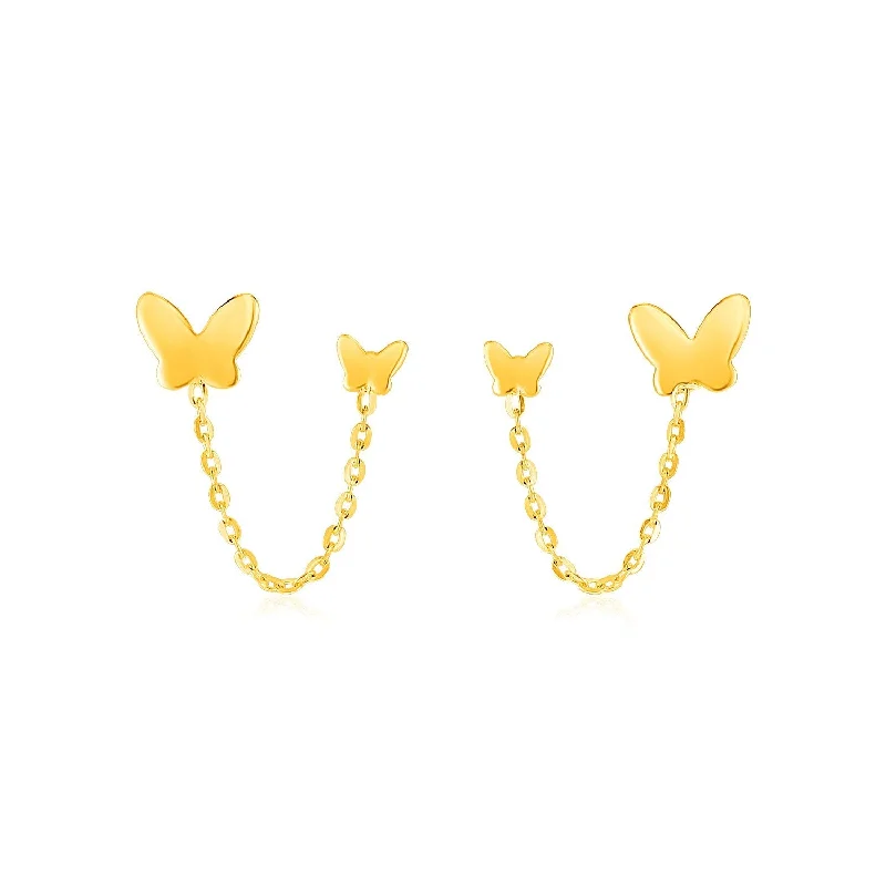 Drop Earrings with Knot Designs -LOVCIA Luxury Butterfly Duo 14K Yellow Gold Earrings with Dual Post Design