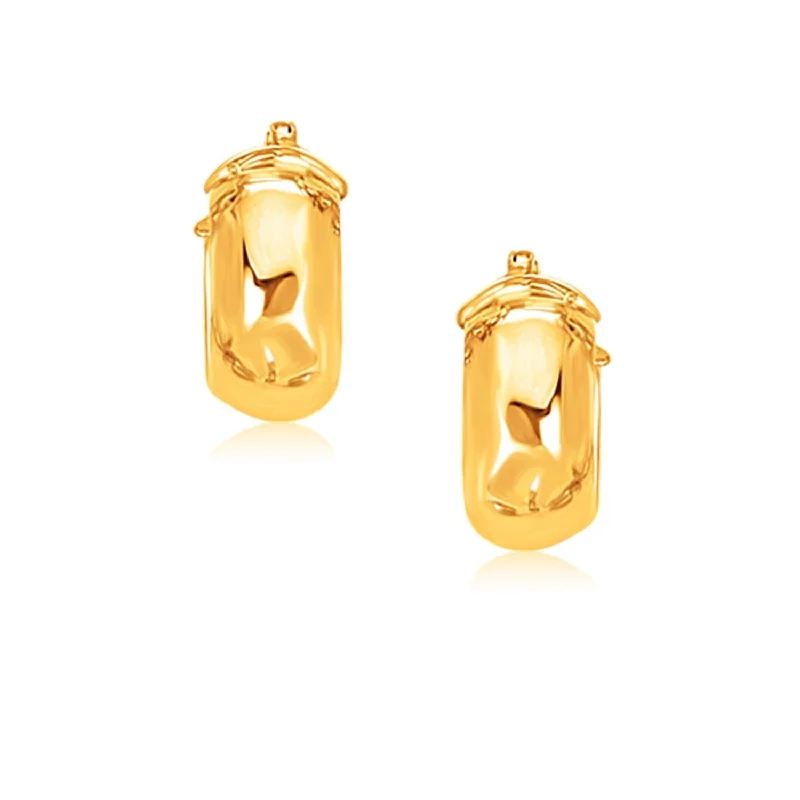 Drop Earrings with Hammered Finish -LOVCIA Luxury Classic 14K Yellow Gold Small Wide Hoop Earrings with Secure Snap Lock