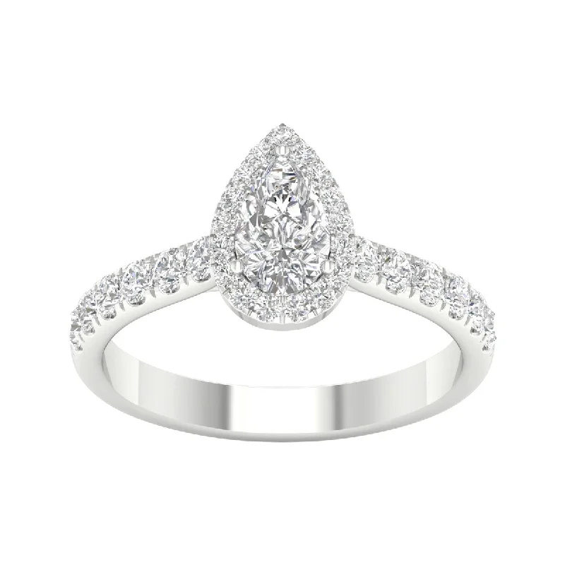 1ct TDW Diamond Pear Shape Halo Ring in 10k Gold by De Couer