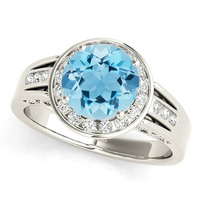 Women’s gold rings with shimmering opal centerpieces -2.00 ct. Genuine Aquamarine Ring With Bezel Set Halo