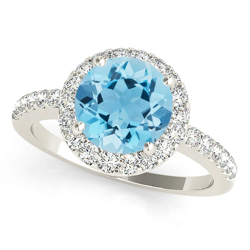 Women’s rings with starburst garnet for beauty -2.00 ct. Genuine Aquamarine Ring With Halo