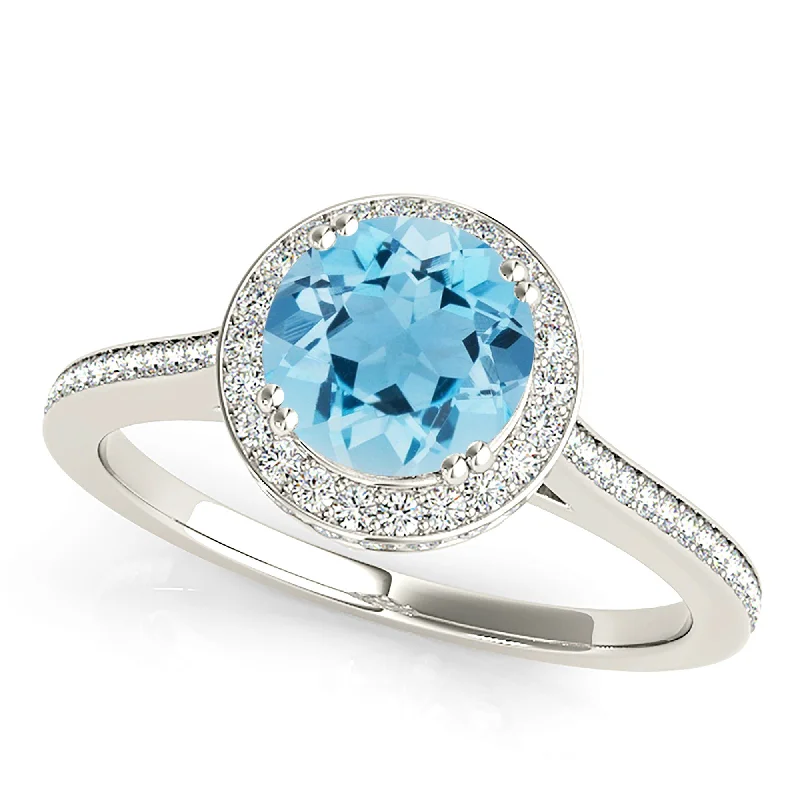 Women’s rose gold rings with moonstone glow -2.00 ct. Genuine Aquamarine Ring With Channel Set Halo