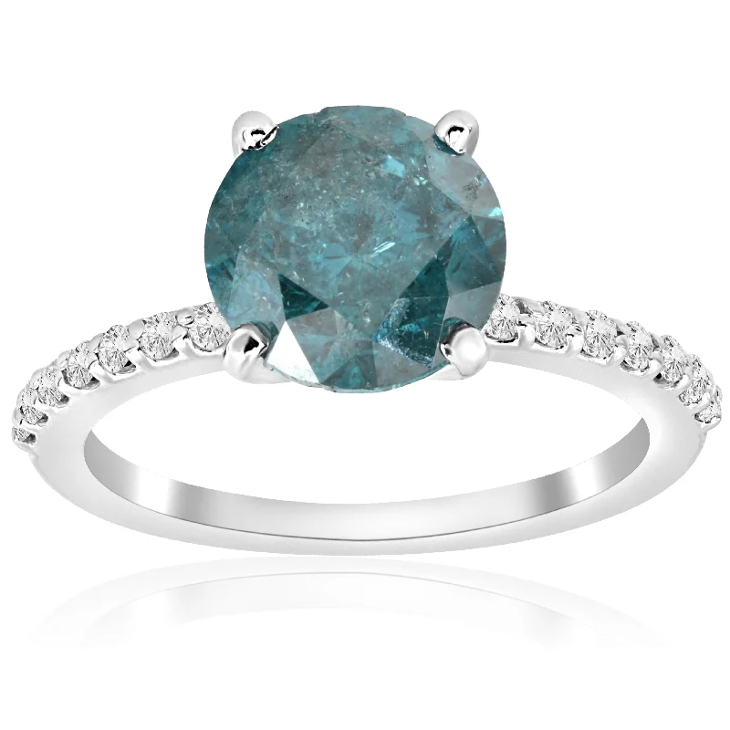 Engagement rings with vintage oxidized gold finish -3 1/5ct Blue Diamond Engagement Ring White Gold