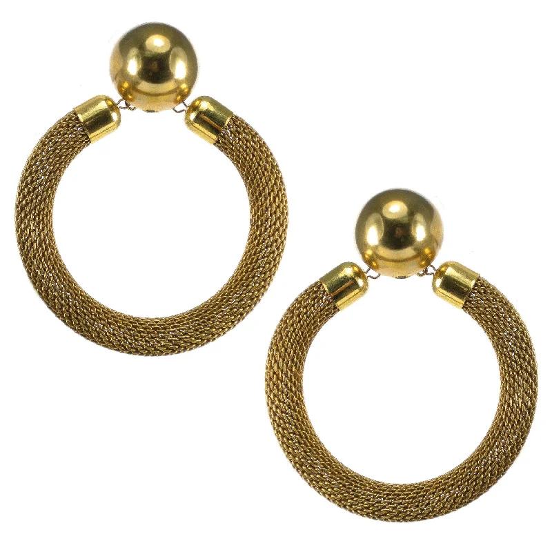 Diamond Drop Earrings for Luxury -#883e Gold Tone Metal Mesh Hoop Earrings With Button Top