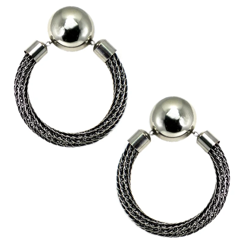 Pearl Drop Earrings for Elegance -#884e Gunmetal Metal Mesh Hoop Earrings With Silver Button Top