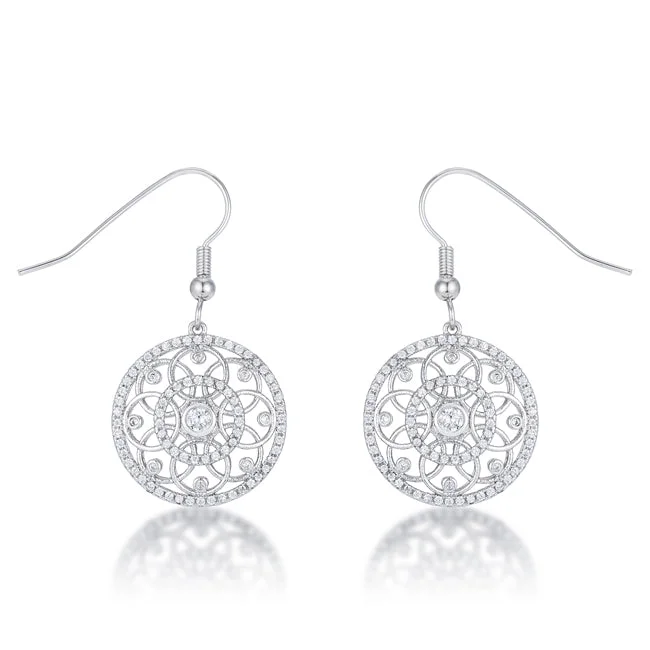 Punk Drop Earrings with Spikes -LOVCIA Interlocking Circle Earrings with .95 Ct Round CZ and Rhodium Finish