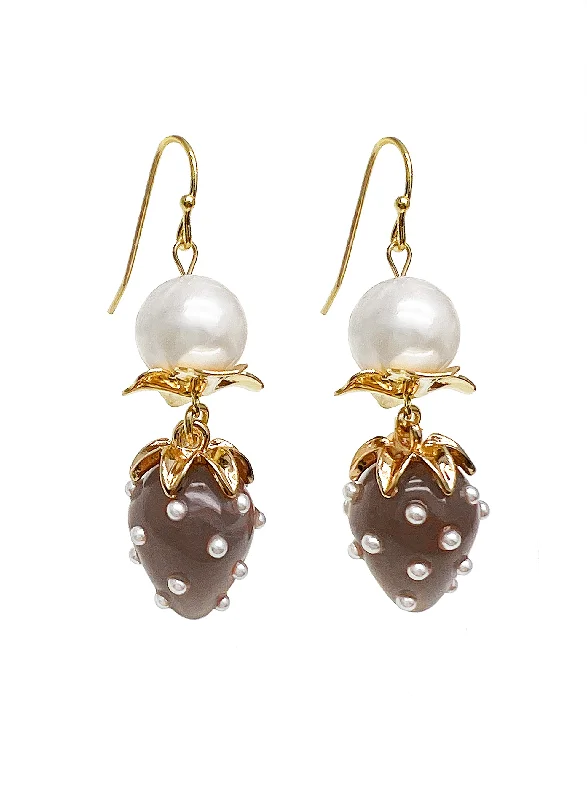 Large Drop Earrings for Statement -Freshwater Pearls With Glass Strawberry Dangle Earrings JE047