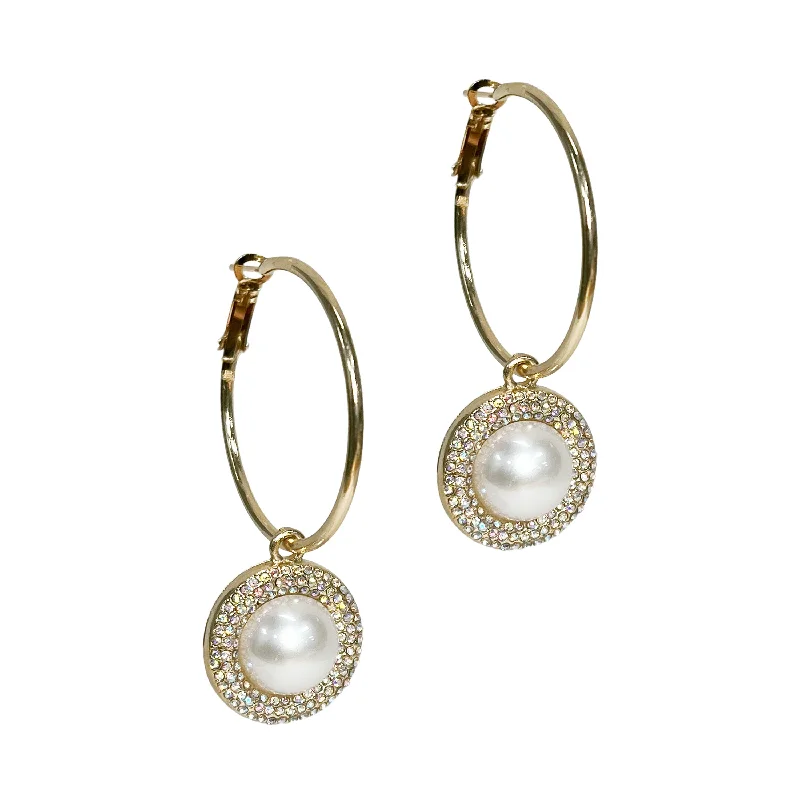 Drop Earrings for Mother's Day -Gold Hoops with Pearl Drop