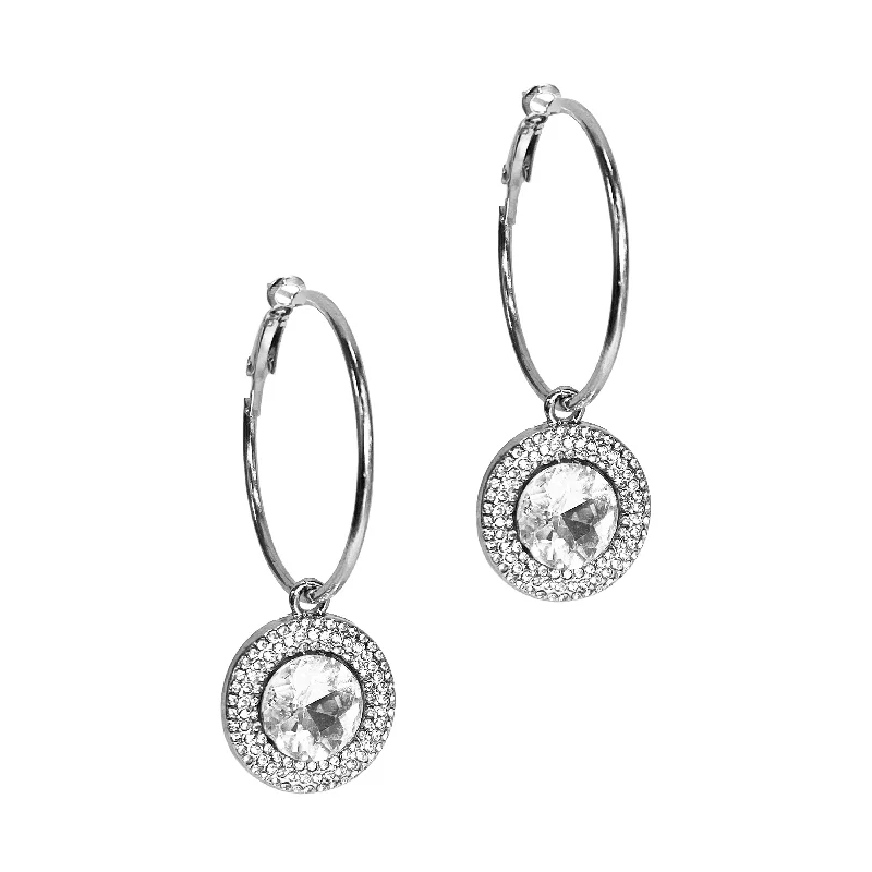 Drop Earrings for Anniversary -Silver Hoops with Crystal Drop