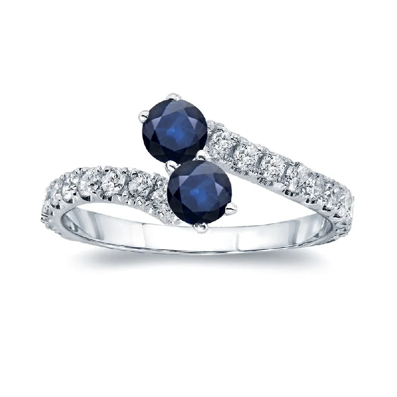 Engagement rings with hexagonal-cut sapphire gems -Auriya 1/2ct Blue Sapphire and 1/4ct TDW 2-stone Diamond Engagement Ring 14k Gold