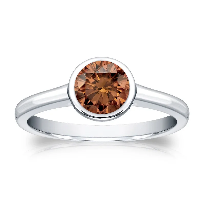 Engagement rings with bold rose-cut garnet stones -Auriya 1/2cttw Round Bezel Set Solitaire Brown Diamond Ring 14k Gold