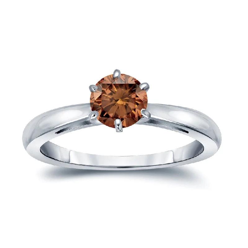 Engagement rings with classic round sapphire brilliance -Auriya 1/2ctw 6 Prong Round Solitaire Brown Diamond Ring 14k Gold