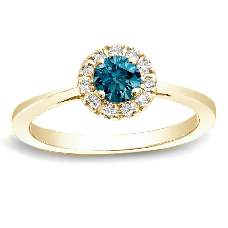 Engagement rings with mixed metal ruby bands -Auriya 1/2ctw Halo Blue Diamond Engagement Ring 14k Gold