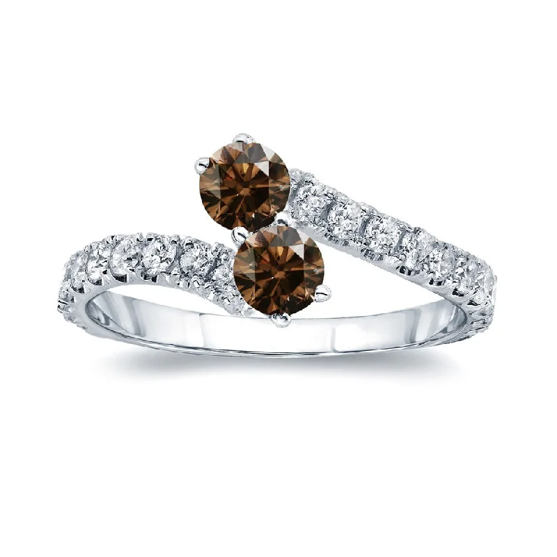 Engagement rings with tension-set tiger eye stones -Auriya 1/2ctw Round 2-Stone Brown Diamond Engagement Ring 14K Gold