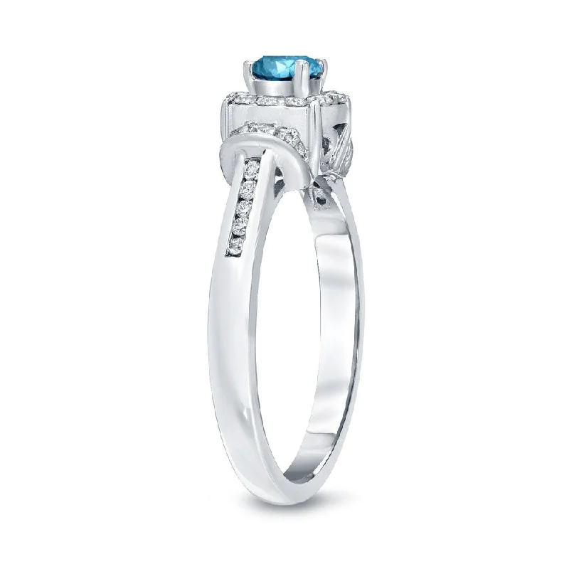 Engagement rings with art deco emerald settings -Auriya 1/2ctw Round Halo Blue Diamond Engagement Ring 14k Gold