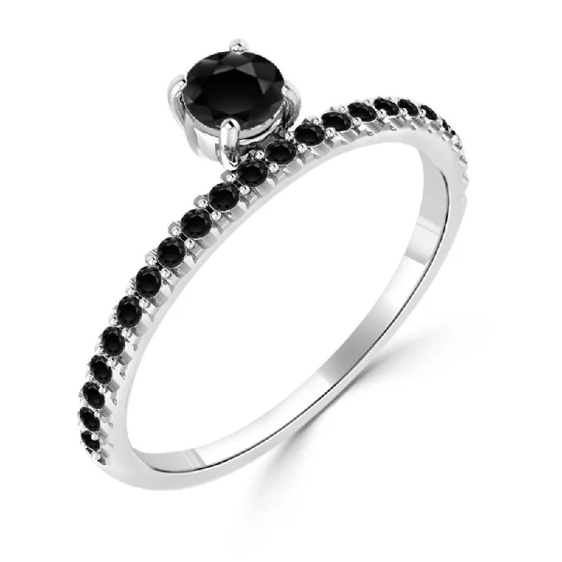 Engagement rings with asymmetrical halo of jade -Auriya 1/2ctw Stackable Modern Black Diamond Ring 10K Gold