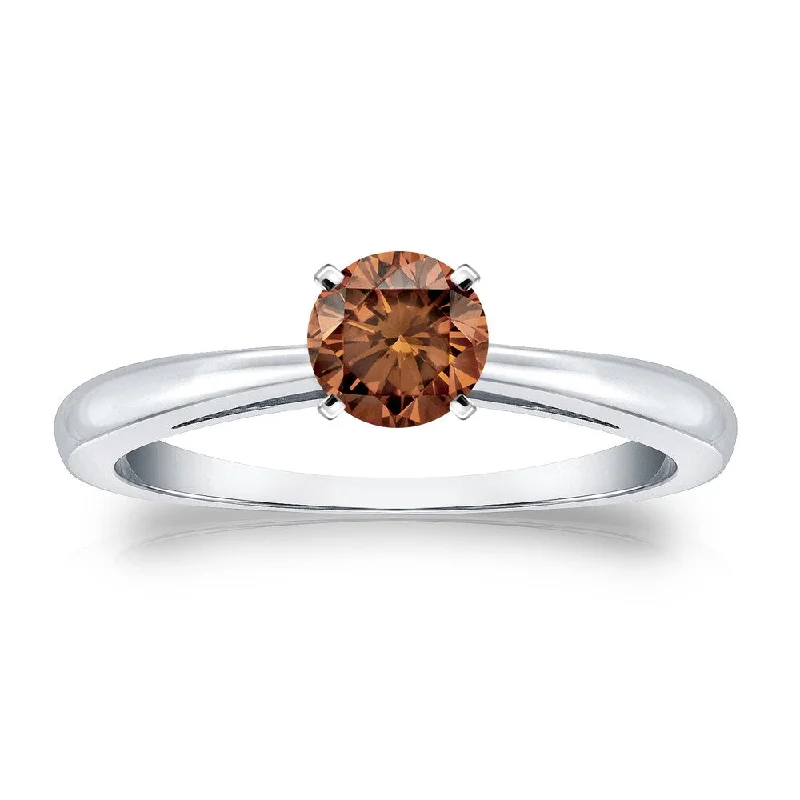 Engagement rings with matte finish rose gold -Auriya 1/3cttw Round Solitaire Brown Diamond Ring 14k Gold