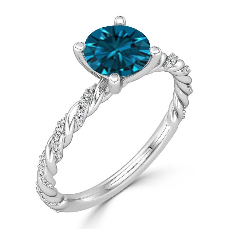 Engagement rings with floral halo of topaz -Auriya 10k Gold 1ctw Rope Style Blue Diamond Engagement Ring