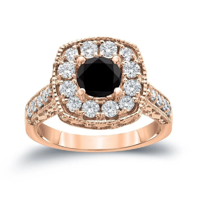 Engagement rings with bold tiger eye stones -Auriya 14k Gold 1 1/2ctw Milgrain Halo Black Diamond Engagement Ring