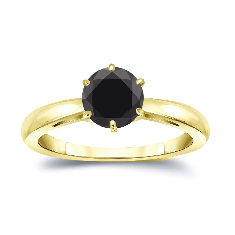 Engagement rings with two-tone sapphire bands -Auriya 14k Gold 1 1/2ctw Round Solitaire Black Diamond Engagement Ring 6-Prong