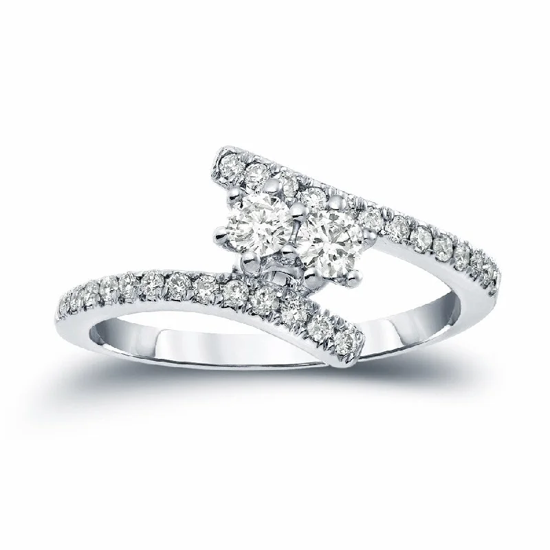 Engagement rings with twisted bands and diamonds -Auriya 14k Gold 1/2ct TDW 2-Stone Round Diamond Engagement Ring