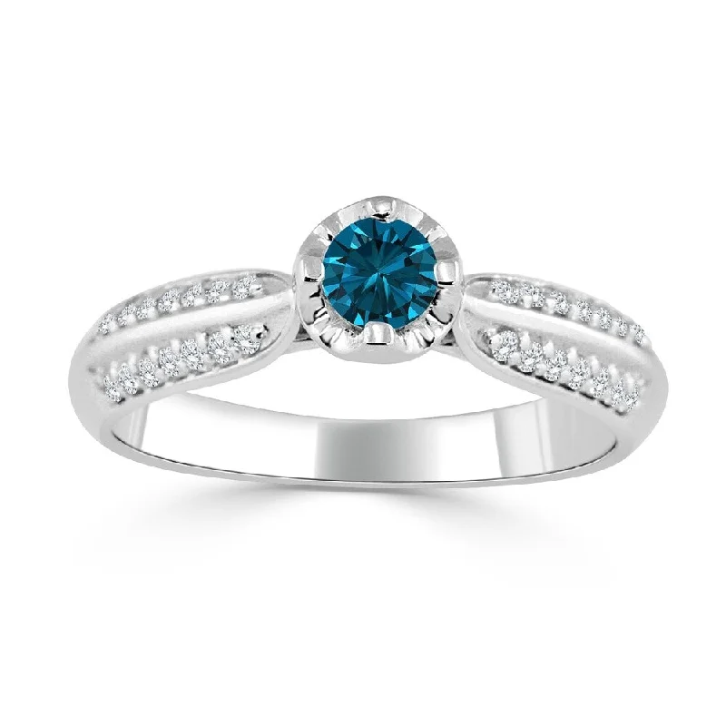 Engagement rings with split-shank topaz designs -Auriya 14k Gold 1/3ct TDW Round Blue Diamond Engagement Ring