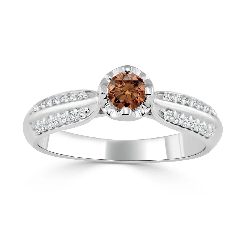 Engagement rings with asymmetrical halo of jade -Auriya 14k Gold 1/3ct TDW Round Brown Diamond Engagement Ring