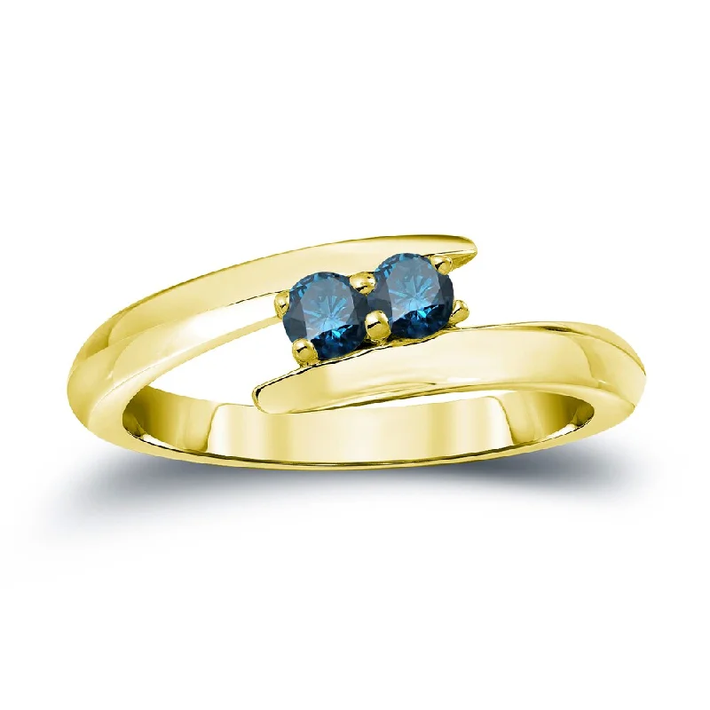 Engagement rings with floral halo of topaz -Auriya 14k Gold 1/4ct TDW Round 2 stone Blue Diamond Engagement Ring