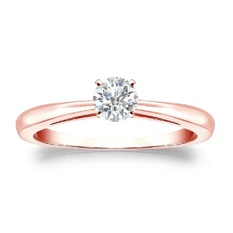 Engagement rings with vintage rose quartz settings -Auriya 14k Gold 1/4ctw Round Solitaire Diamond Engagement Ring