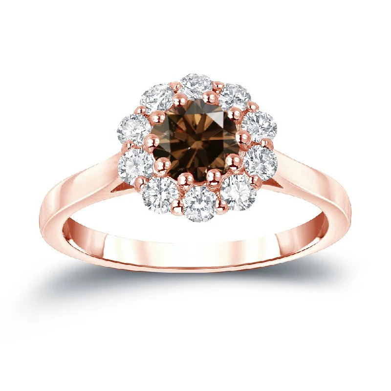 Engagement rings with bold tiger eye stones -Auriya 14k Gold 1ctw Brown Diamond Halo Engagement Ring (H, I1-I2)