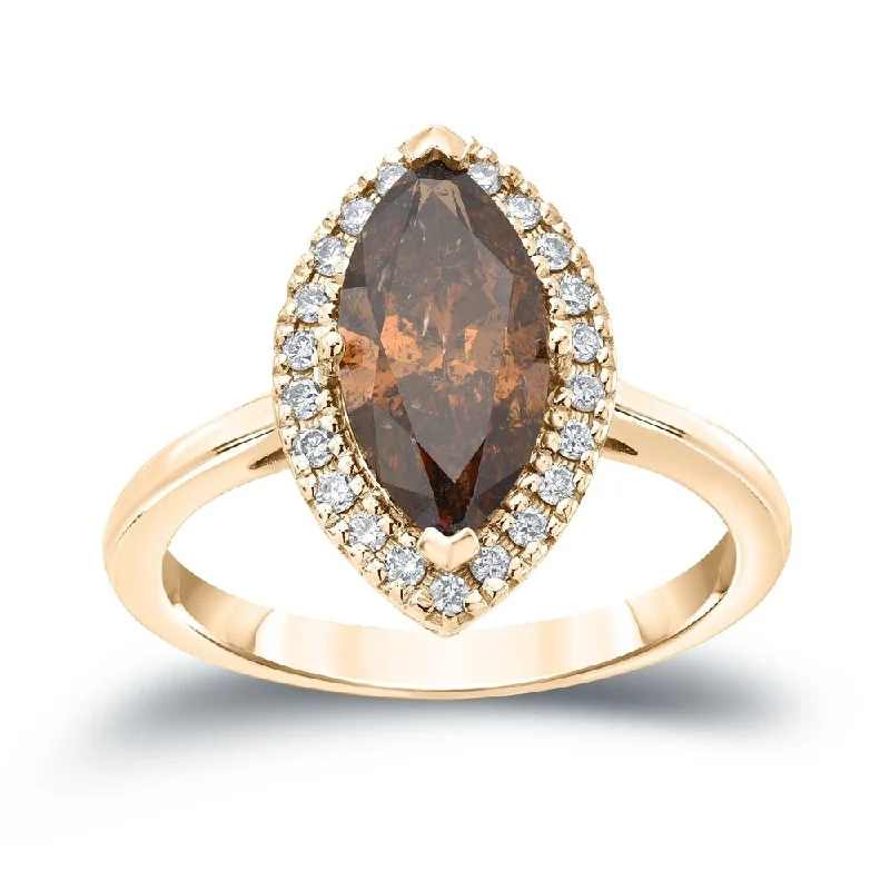 Engagement rings with oval smoky quartz gems -Auriya 14k Gold 2ctw Halo Marquise Brown Diamond Engagement Ring