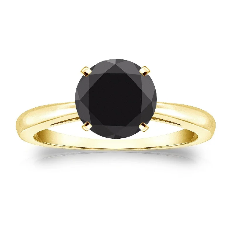 Engagement rings with twisted bands and diamonds -Auriya 14k Gold 2ctw Round Solitaire Black Diamond Engagement Ring