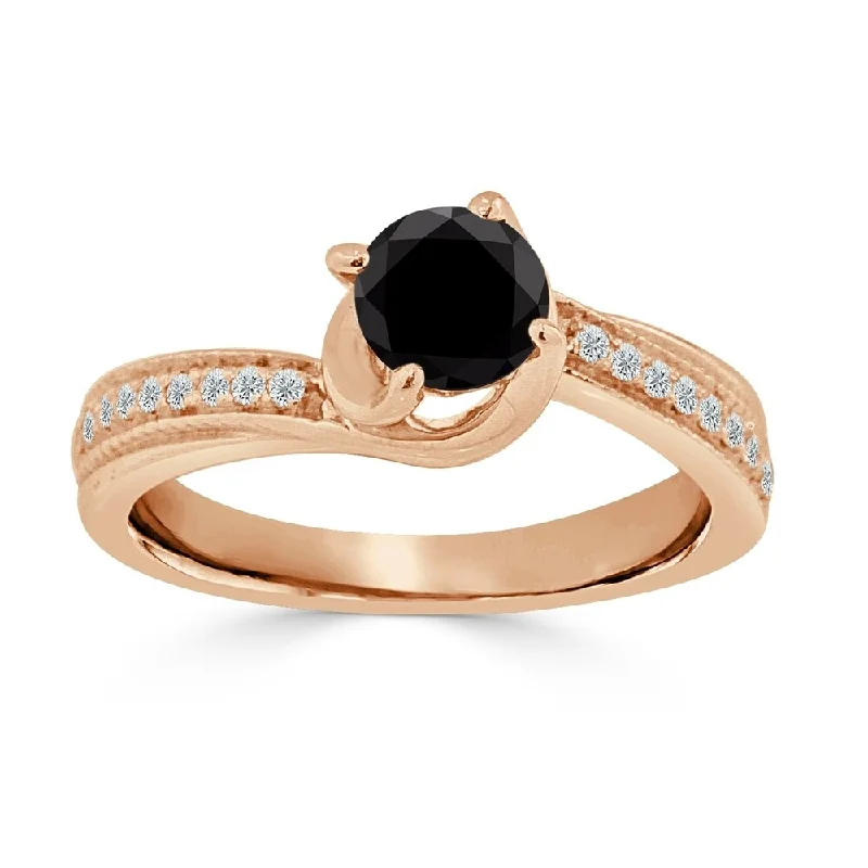 Engagement rings with art deco emerald settings -Auriya 14k Gold 3/4ctw Round Black Diamond Engagement Ring