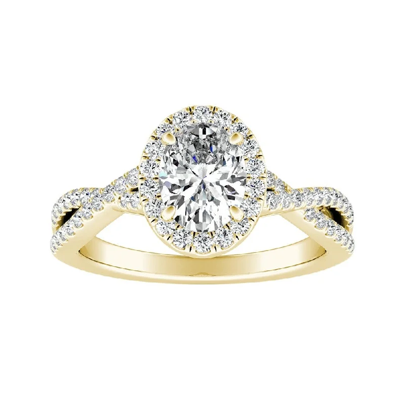 Engagement rings with two-tone sapphire bands -Auriya 14k Gold Twisted Oval-cut 5/8ctw Halo Diamond Engagement Ring