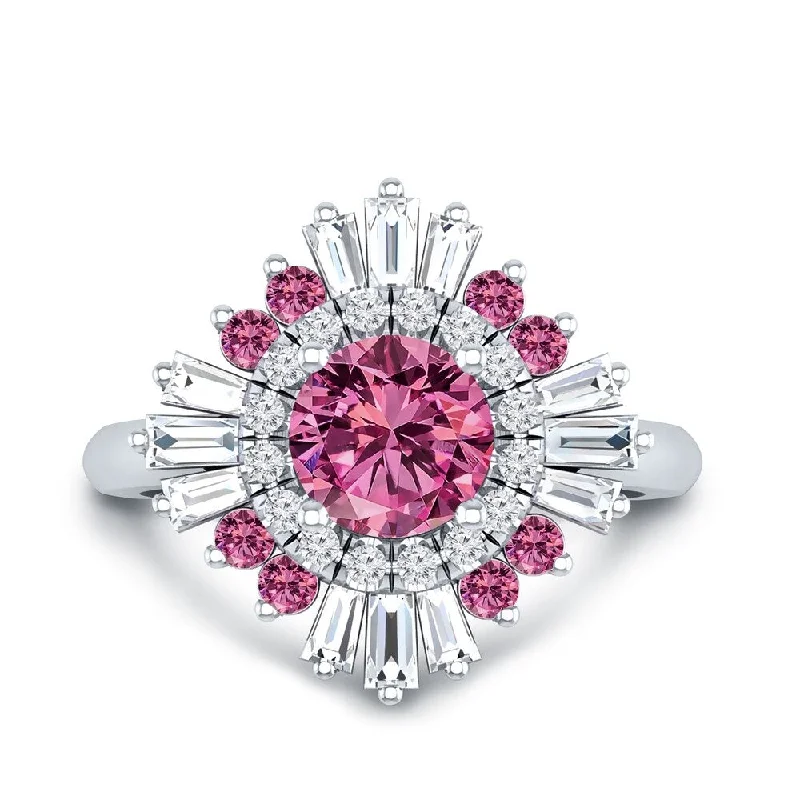 Engagement rings with rose-cut ruby for drama -Auriya 14k Gold Vintage Ballerina 1 1/6ct Pink Sapphire and 1ct TDW Baguette Halo Diamond Engagement Ring (G-H, VS2-SI1)